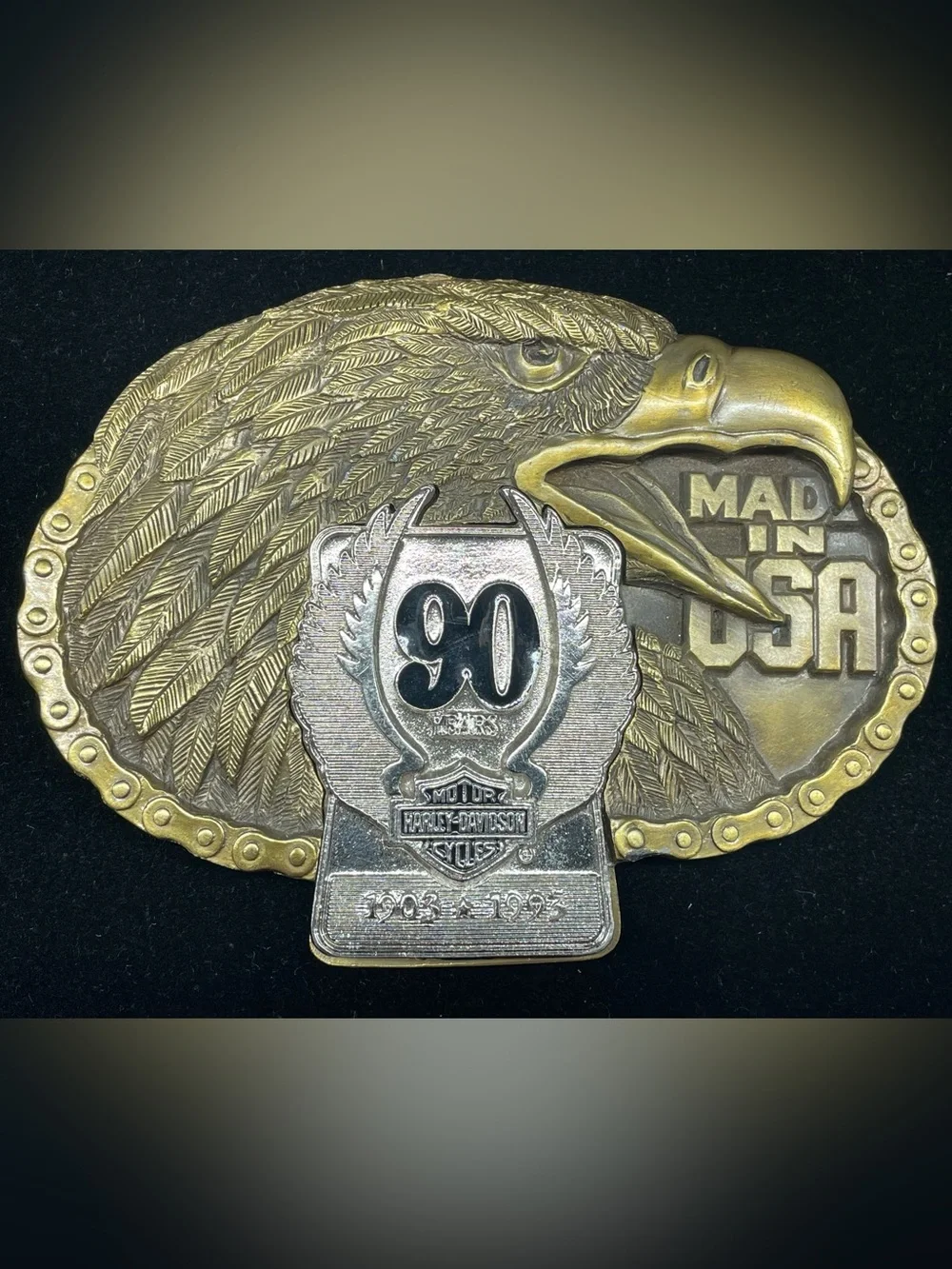 Harley-Davidson Silver and Gold 90 Years Eagle Extra Large Belt Buckle